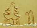 Christmas Tree and Candy Stick drawing in sand