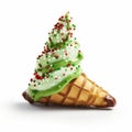 Christmas Tree Cannoli With Green Frosting And Sprinkles
