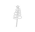 Christmas tree caramel candy line art. Continuous line drawing of new year, holidays, christmas, traditional sweets