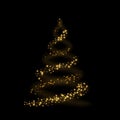 Christmas tree card background. Gold Christmas tree as symbol of Happy New Year, Merry Christmas holiday celebration Royalty Free Stock Photo