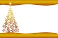 Christmas tree card gold stars and flowers Royalty Free Stock Photo