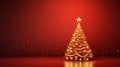 Christmas tree card template with red background. Xmas winter holidays card with fir and golden balls. Generated AI. Royalty Free Stock Photo