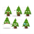 Christmas tree cartoon character bring information board Royalty Free Stock Photo