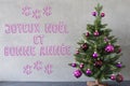 Christmas Tree, Cement Wall, Bonnee Annee Means New Year Royalty Free Stock Photo