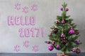 Christmas Tree, Cement Wall, Text Hello 2017