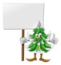 Christmas tree character holding sign