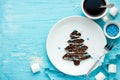 Christmas tree chocolate pancakes for kids Royalty Free Stock Photo