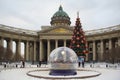 Christmas tree and Christmas nativity scene on Nevsky Prospect near the Kazan Cathedral