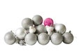 Christmas tree Christmas New Year silver and pink balls and decorative birds . Royalty Free Stock Photo