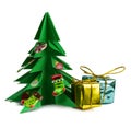 Christmas tree and christmas presents and toys isolated on white background