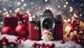 christmas tree Christmas theme Santa gifts, snowy design. clause camera