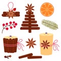 Christmas tree from cinnamon sticks cartoon , Handmade decorations made of spices. Christmas aroma candles