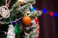 Christmas tree close-up with christmas decorations, background Royalty Free Stock Photo