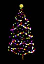 A Christmas Tree with Color Circles on Black