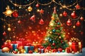 Christmas tree with colorful decoration of Xmas objects and gift boxes made with Generative AI