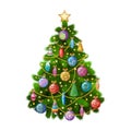 Christmas tree with colorful ornaments, vector illustration. Royalty Free Stock Photo