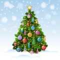 Christmas tree with colorful ornaments, vector illustration. Royalty Free Stock Photo