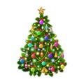 Christmas tree with colorful ornaments, vector illustration. Royalty Free Stock Photo