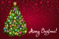 Christmas tree with colorful ornaments, vector illustration. Royalty Free Stock Photo