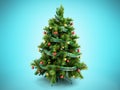 Christmas tree with colorful toys 3d render isolated on blue Royalty Free Stock Photo