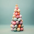 Christmas tree with colourful macaroons and star. Ai generation.