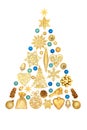 Christmas Tree Concept Shape with Gold and Blue Bauble Decoration Royalty Free Stock Photo
