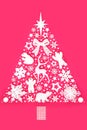 Christmas Tree Concept Shape with Snowflakes and White Ornaments