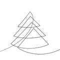 Christmas tree continuous one line drawing geometric triangle shapes, Black and white vector minimalist line art illustration Royalty Free Stock Photo