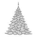 Christmas tree. Contour drawing. Good for coloring page for the adult coloring book.