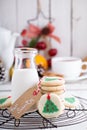Christmas tree cookies with milk Royalty Free Stock Photo