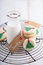 Christmas tree cookies with milk Royalty Free Stock Photo