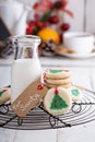 Christmas tree cookies with milk Royalty Free Stock Photo