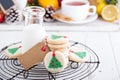 Christmas tree cookies with milk Royalty Free Stock Photo
