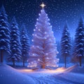 Christmas tree with covered in shining snow wallpaper