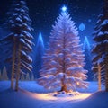 Christmas tree with covered in shining snow wallpaper