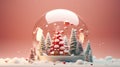 Christmas tree in crystal snow ball on pink background