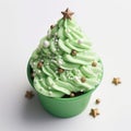 Delicate Green Christmas Tree Cupcake With Shaved Snow Frosting