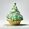 Christmas Tree Cupcake With Green Frosting And Sprinkles