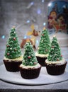 Christmas Tree cupcakes with snow Royalty Free Stock Photo