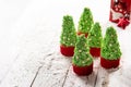 Christmas tree cupcakes on snow Royalty Free Stock Photo