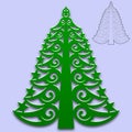 Christmas tree cut from paper. Pattern for design of greeting cards, congratulations, menus, etc. For cutting from paper, wood