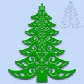 Christmas tree cut from paper. Template for design of greeting cards, congratulations, menus, etc. For cutting from paper, wood