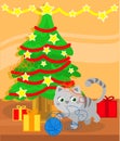 Christmas tree and cute kitty cat Royalty Free Stock Photo