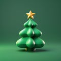 Christmas tree 3d icon in cartoon toy style. Minimalistic stylized 3d illustration of Christmas tree. Holiday decoration