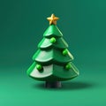 Christmas tree 3d icon in cartoon toy style. Minimalistic stylized 3d illustration of conical shaped Christmas tree