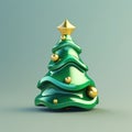 Christmas tree 3d icon in cartoon toy style. Minimalistic stylized 3d illustration of conical shaped Christmas tree