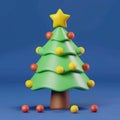 Christmas tree 3d icon in cartoon toy style. Minimalistic stylized 3d illustration of conical shaped Christmas tree