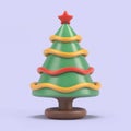 Christmas tree 3d icon in cartoon toy style. Minimalistic stylized 3d illustration of conical shaped Christmas tree