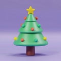Christmas tree 3d icon in cartoon toy style. Minimalistic stylized 3d illustration of conical shaped Christmas tree