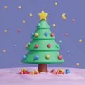 Christmas tree 3d icon in cartoon toy style. Minimalistic stylized 3d illustration of conical shaped Christmas tree